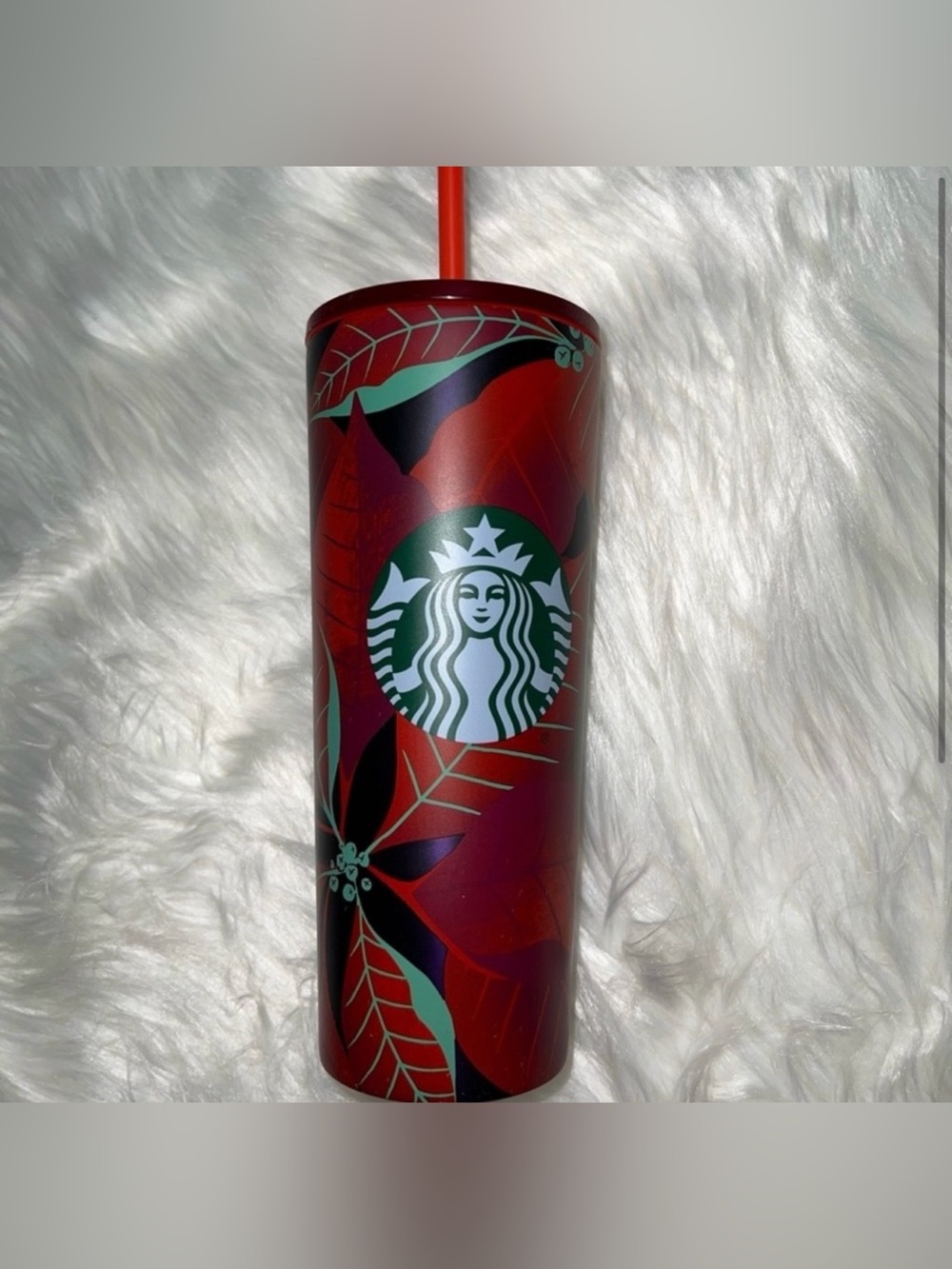 Starbucks Red Poinsettia Pattern Tumbler with Green Logo